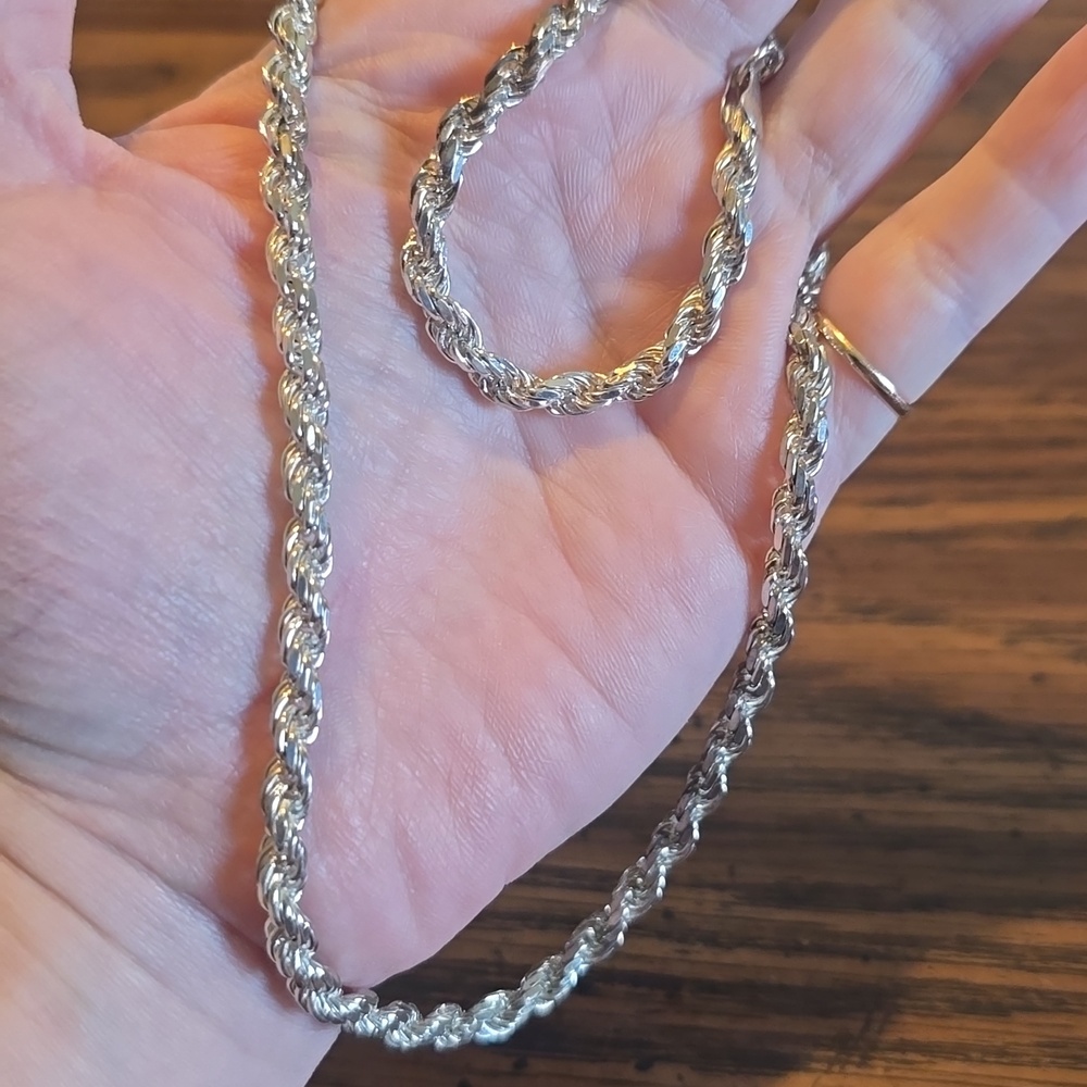 Silver Rope Chain Necklace made In Italy 925 Sterling Silver 18 Inch - Picture 3 of 3